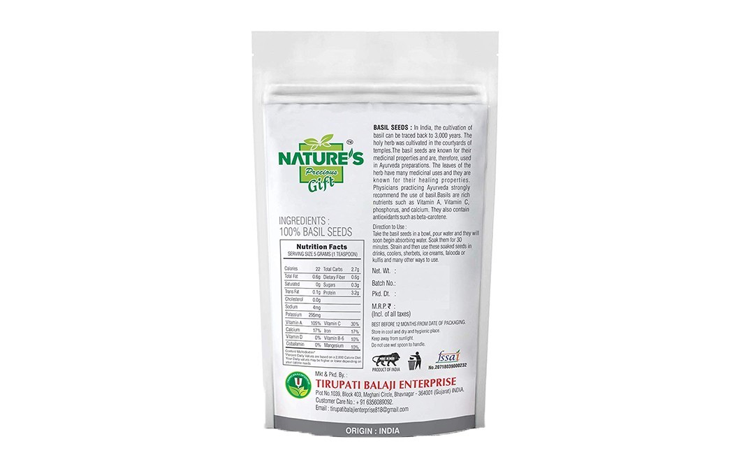 Nature's Gift Basil Seeds    Pack  500 grams